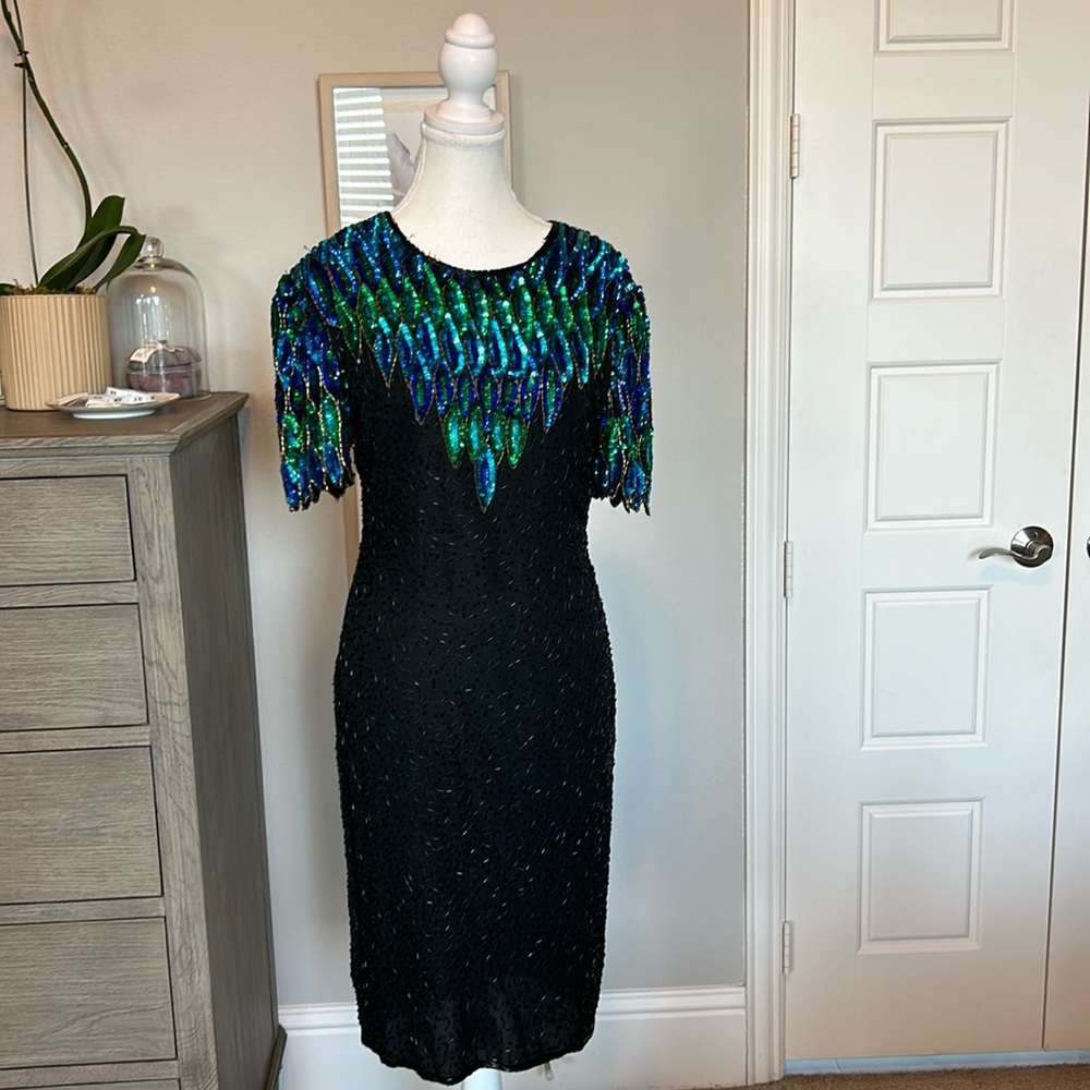 Jasdee | Vintage Black Sequins and Beaded Dress | Size Med